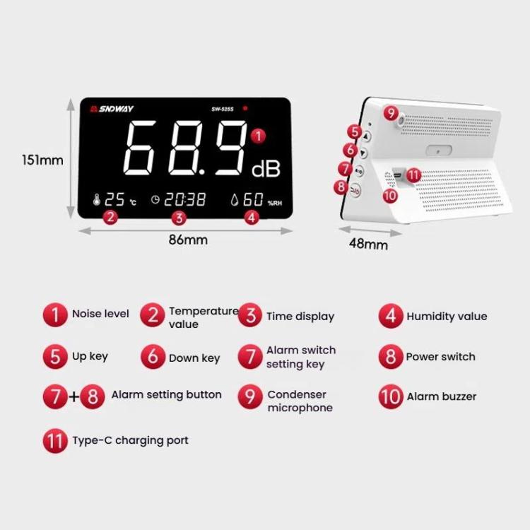 Desktop Noise Meter Temperature and Humidity Meter Decibel Meter Environmental Noise Monitor