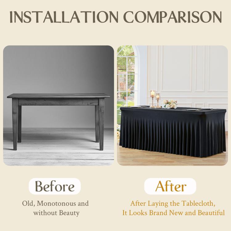 Spandex Table Skirt for Rectangle Table Stretchable Wrinkle Resistant Tablecloth for Weddings Parties Tradeshows, 122x60x76cm, 183x76x76cm, 243x76x76cm