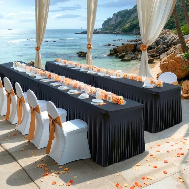 Spandex Table Skirt for Rectangle Table Stretchable Wrinkle Resistant Tablecloth for Weddings Parties Tradeshows, 122x60x76cm, 183x76x76cm, 243x76x76cm