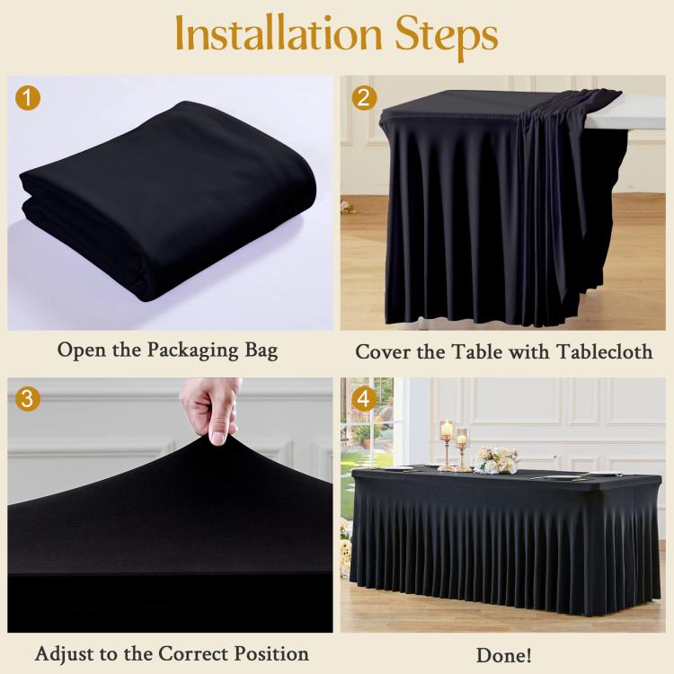 Spandex Table Skirt for Rectangle Table Stretchable Wrinkle Resistant Tablecloth for Weddings Parties Tradeshows, 122x60x76cm, 183x76x76cm, 243x76x76cm