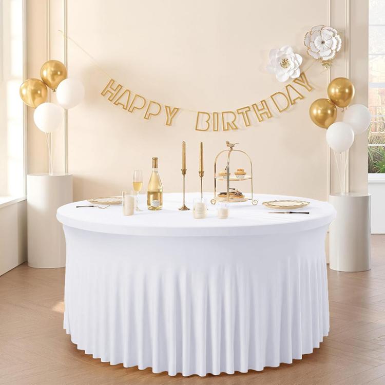 Polyester Elastic Tablecloth Cover Wedding Banquet Party Decoration Round Table Skirt Office Tablecloth, 4FT, 5FT, 6FT
