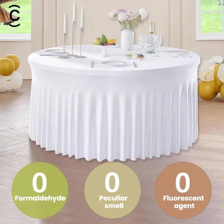 Polyester Elastic Tablecloth Cover Wedding Banquet Party Decoration Round Table Skirt Office Tablecloth, 4FT, 5FT, 6FT