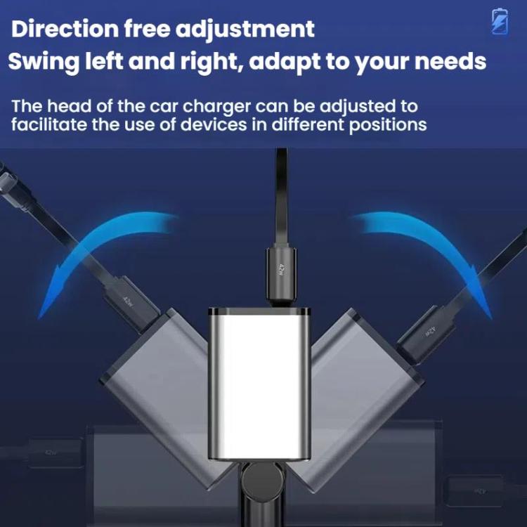 120W 1 To 2 Retractable USB Car Fast Charging Charger With Cigarette Lighter