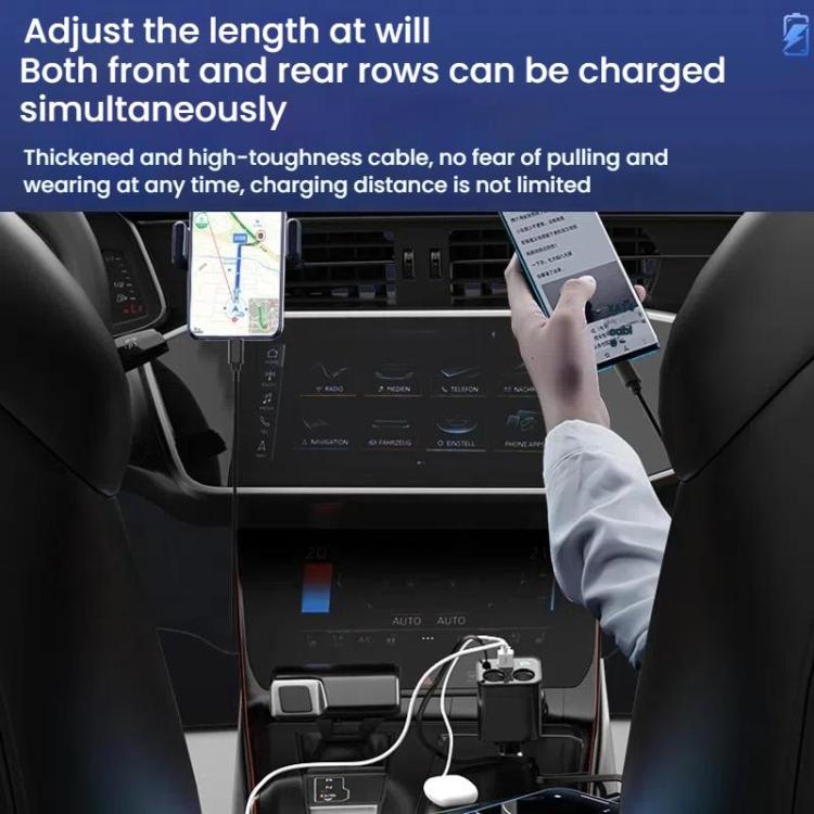 120W 1 To 2 Retractable USB Car Fast Charging Charger With Cigarette Lighter