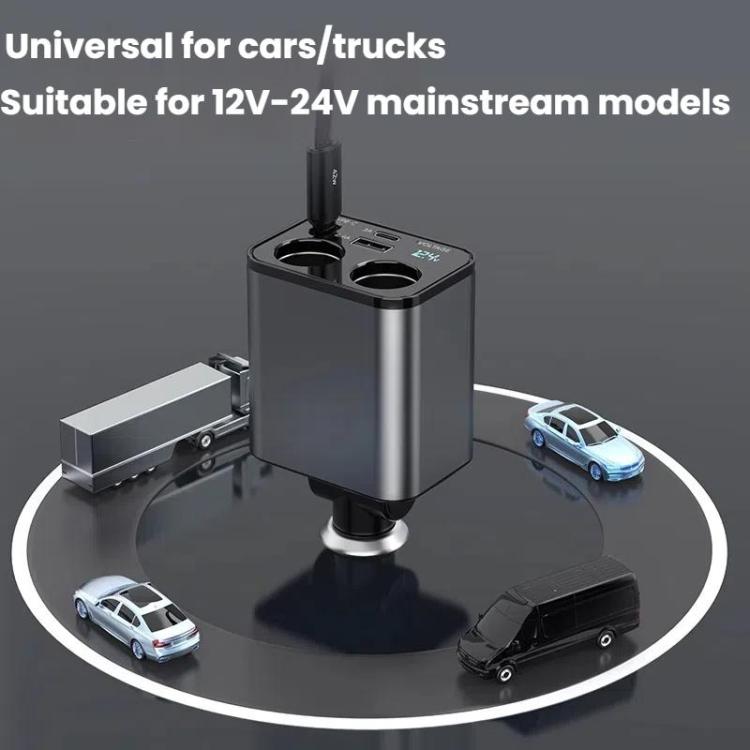 120W 1 To 2 Retractable USB Car Fast Charging Charger With Cigarette Lighter