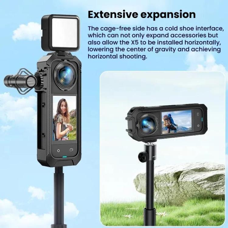 لكاميرا Insta360 X5، إطار حماية بلاستيكي، قفص كاميرا سريع الفك مغناطيسي، دعامة توسعة، إطار بلاستيكي