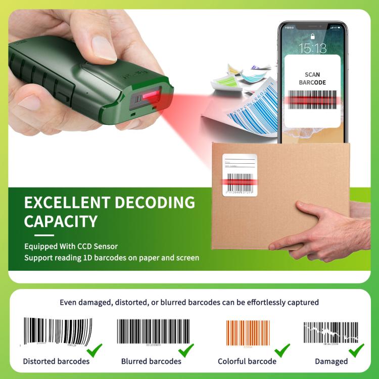 Cell Phone Back Clip Portable 1D Code Wireless Bluetooth Scanner