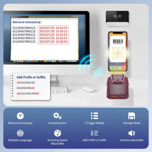 Cell Phone Back Clip Portable 1/2 Code Wireless Bluetooth Scanner