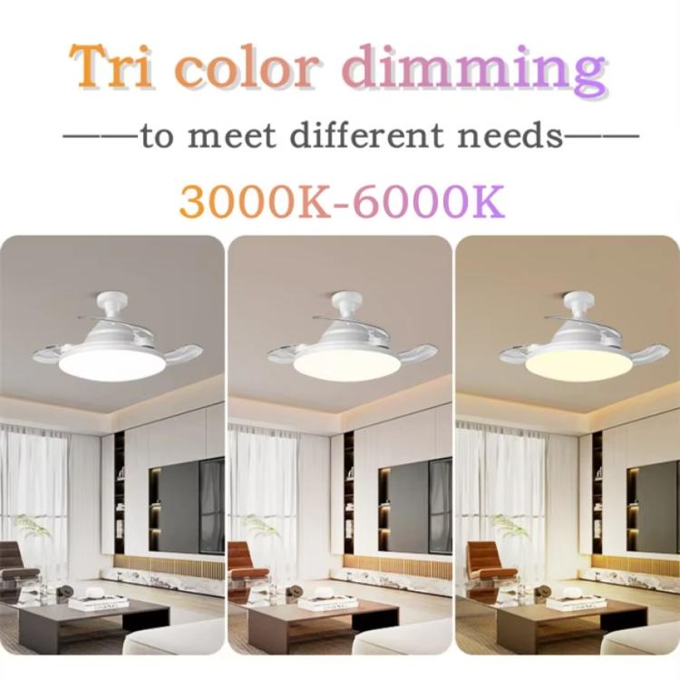 22.5-inch Invisible Blade Ceiling Fan Light with E27 Socket Dimmable LED, 3 Color Temperatures, 3 Speeds, 2H/4H Time, Invisible Blade