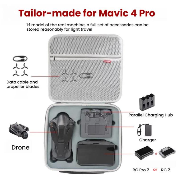 حقيبة حمل متينة من البولي يوريثان لطائرة DJI Mavic 4 Pro Fly More Combo / Creator Combo، حقيبة كتف متقاطعة متينة من البولي يوريثان، حقيبة كتف سوداء، حقيبة كتف رمادية