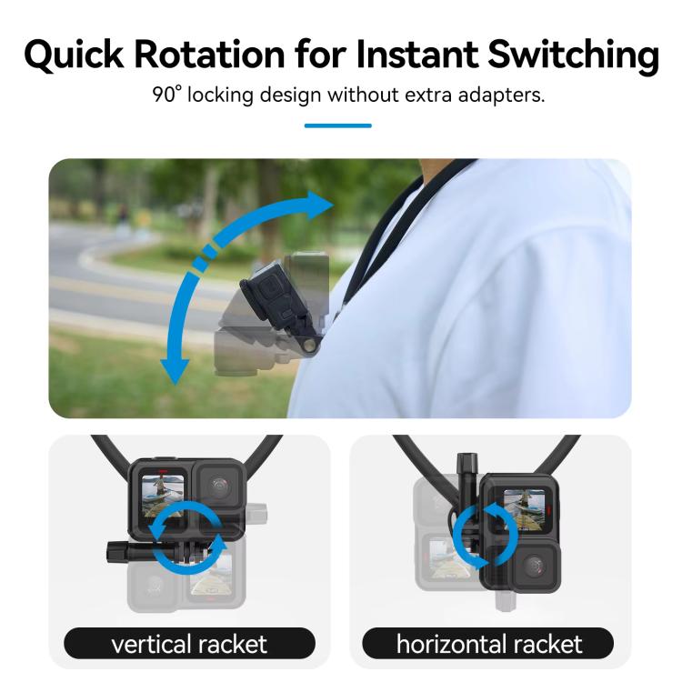 TELESIN Action Camera Neck Holder SE2.0 POV Perspective Bracket With Adjustable Chest Strap, SE2.0 Gray, SE2.0 Black