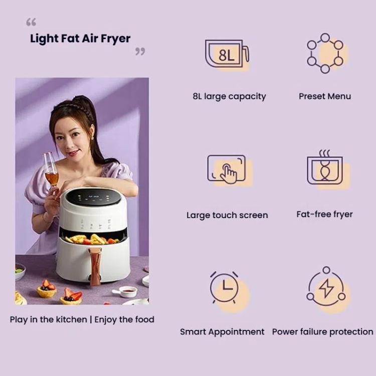 8L Air Fryer Household Multi-Function Large Capacity Oil-Free Electric Fryer, White EU Plug, White US Plug, White UK Plug, Black EU Plug, Black US Plug, Black UK Plug