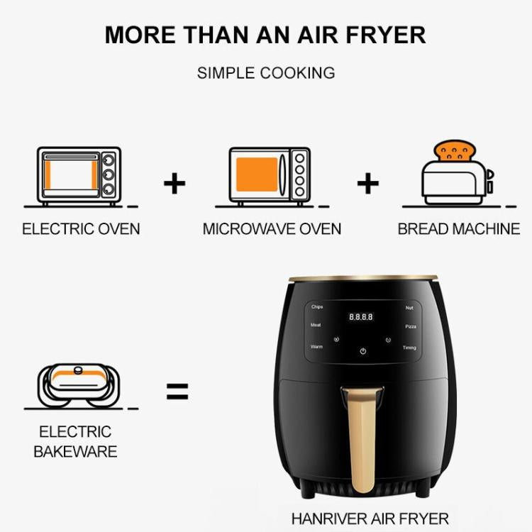 6L 1400W Air Fryer Household Large Capacity French Fry Maker Multifunctional Electric Fryer, Black EU Plug, Black UK Plug, Black US Plug