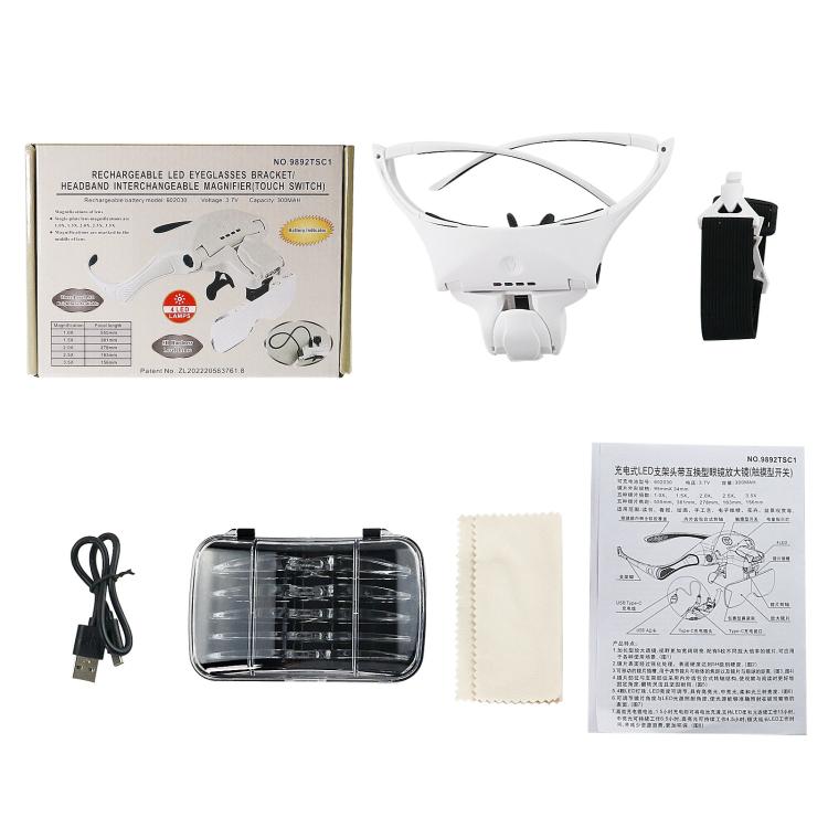 USB Charging LED Light Touch Switch Mechanical Repair Head Mounted Magnifier