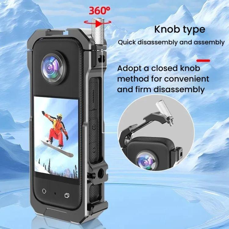 لكاميرا Insta360 X3 HEPAIL AC62 قفص أرنب معدني مع شفط مغناطيسي وإطار حماية أفقي ورأسي، AC62