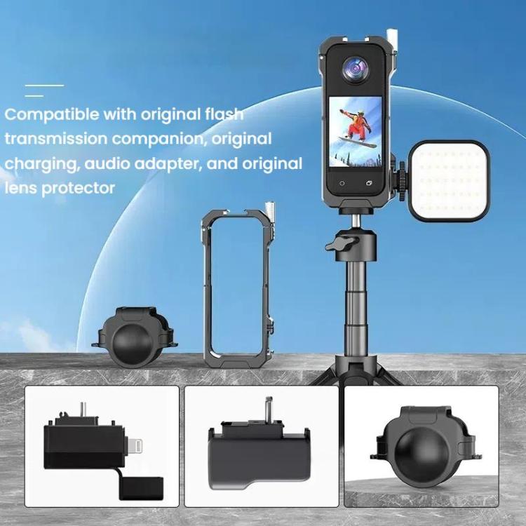 لكاميرا Insta360 X3 HEPAIL AC62 قفص أرنب معدني مع شفط مغناطيسي وإطار حماية أفقي ورأسي، AC62