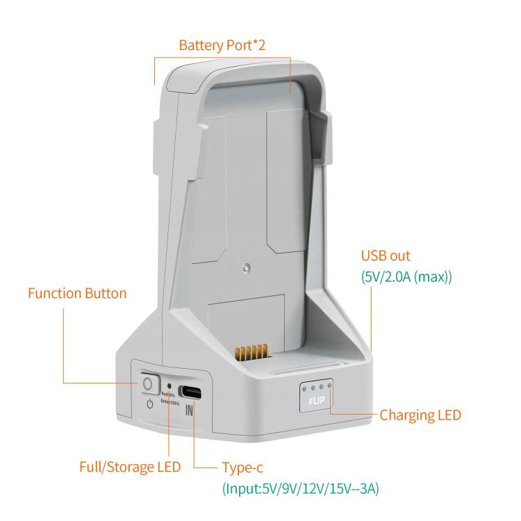 لشاحن البطارية الرأسي ثنائي الاتجاه لـ DJI Flip YX، نظام إدارة البطارية ثنائي الاتجاه، مؤشر LED رأسي ثنائي الاتجاه