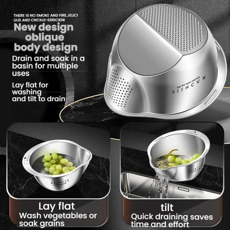 Kacheeg 304 Stainless Steel Multi-Purpose Colander, Vegetable & Rice Strainer, Washing Basket, 24cm