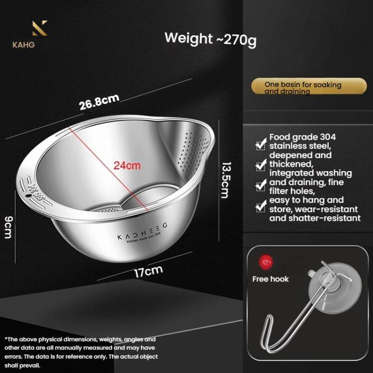Kacheeg 304 Stainless Steel Multi-Purpose Colander, Vegetable & Rice Strainer, Washing Basket, 24cm