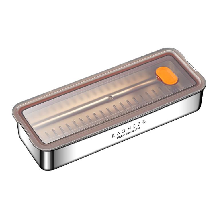 Kacheeg Stainless Steel Slim Rectangular Food Storage Container 304 Narrow Space-Saving Fridge Organizer Box, Sealed, Regular