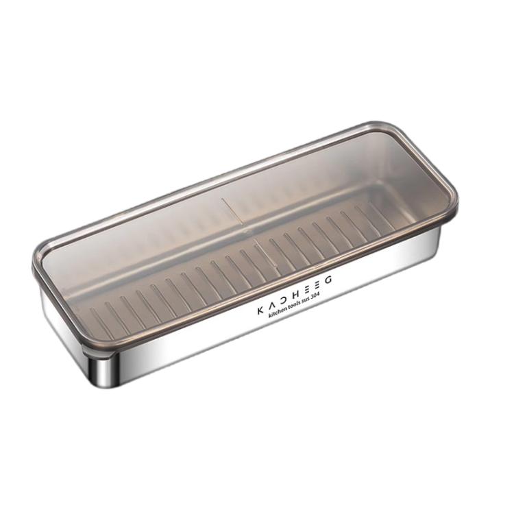 Kacheeg Stainless Steel Slim Rectangular Food Storage Container 304 Narrow Space-Saving Fridge Organizer Box, Sealed, Regular