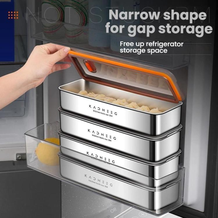 Kacheeg Stainless Steel Slim Rectangular Food Storage Container 304 Narrow Space-Saving Fridge Organizer Box, Sealed, Regular