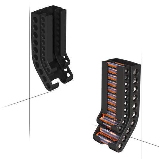 Wall-Mounted Battery Organizer Holds 10 AA & 10 AAA Batteries Space-Saving Battery Storage Rack
