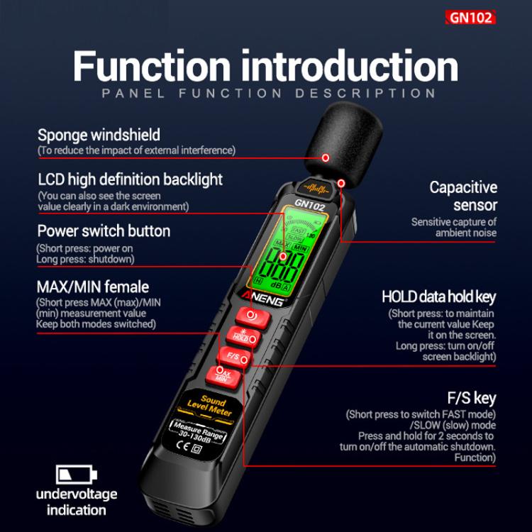 ANENG Sound Decibel Tester Volume Sound Level Noise Meter
