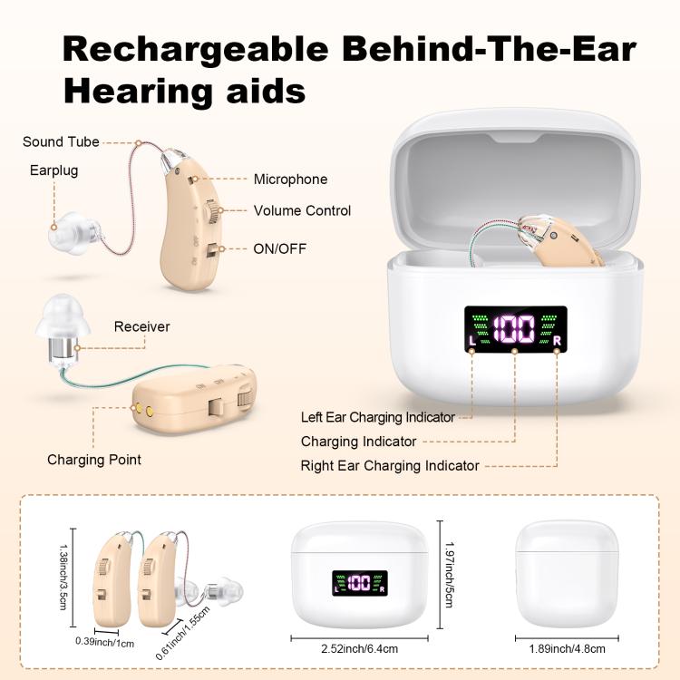 Sound Amplifying Hearing Aid With Magnetic Charging Case