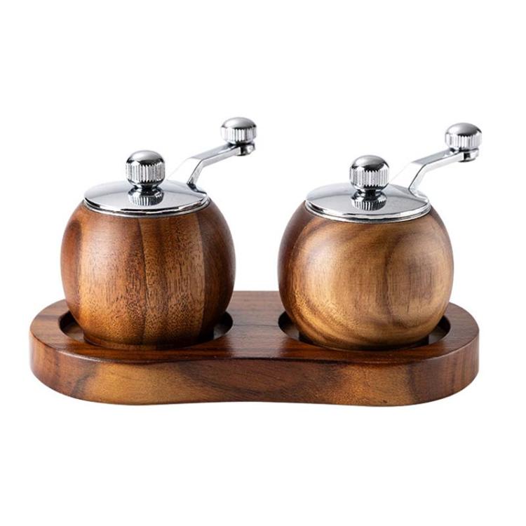 Ball Pepper Mill Hand-Crank Mini Ceramic Core Multi-Purpose Grinder, Single, Double+Base
