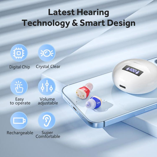 Hearing Aids With Digital Display Charging Case Noise Cancelling Invisible In-Ear Sound Amplifier