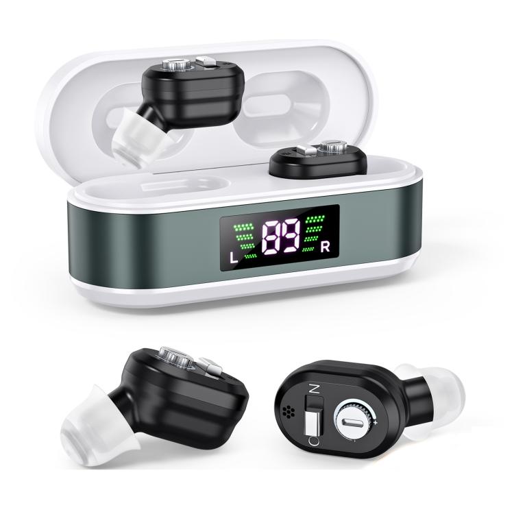 Invisible In-Ear Hearing Aids with Charging Case & Digital Display Noise Cancelling Feedback-Free Sound Amplifier