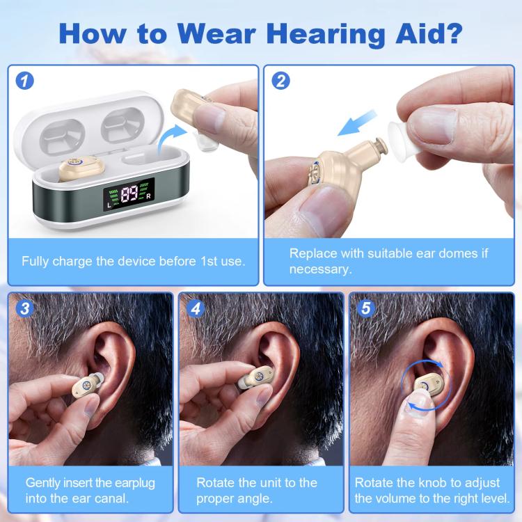 Invisible In-Ear Hearing Aids with Charging Case & Digital Display Noise Cancelling Feedback-Free Sound Amplifier