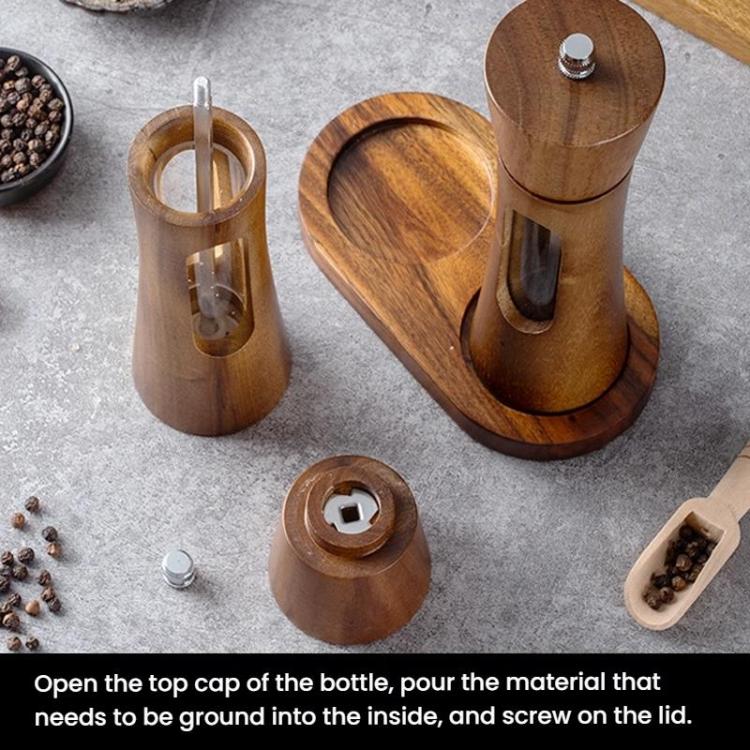 8 inch Acrylic Pepper Grinder Pagoda-shaped Wooden Kitchen Pepper Mill, Single With Box, Double+Base+Spoon+Steel Brush+Black Brush