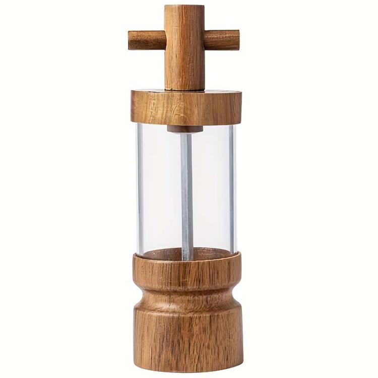 7 inch Manual Black Pepper Wood Grinder Transparent Acrylic Pepper Seasoning Bottle, Single With Box, Double+Base+Spoon+Steel Brush+Black Brush