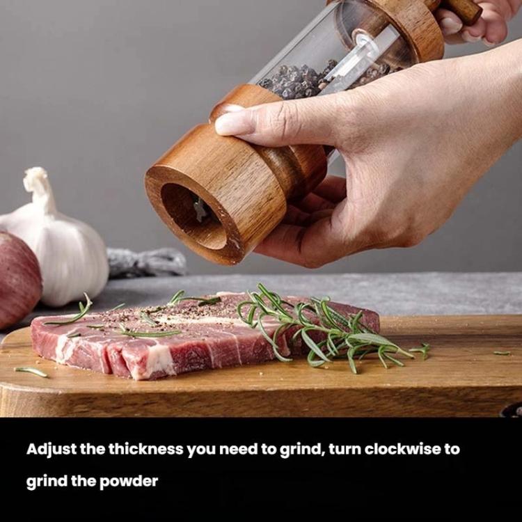 7 inch Manual Black Pepper Wood Grinder Transparent Acrylic Pepper Seasoning Bottle, Single With Box, Double+Base+Spoon+Steel Brush+Black Brush