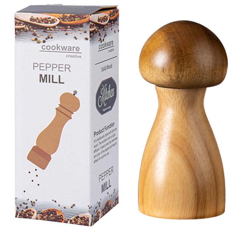 Mushroom Shaped Pepper Grinder Wooden Kitchen Grinding Tool, Single WIth Box, Double+Base