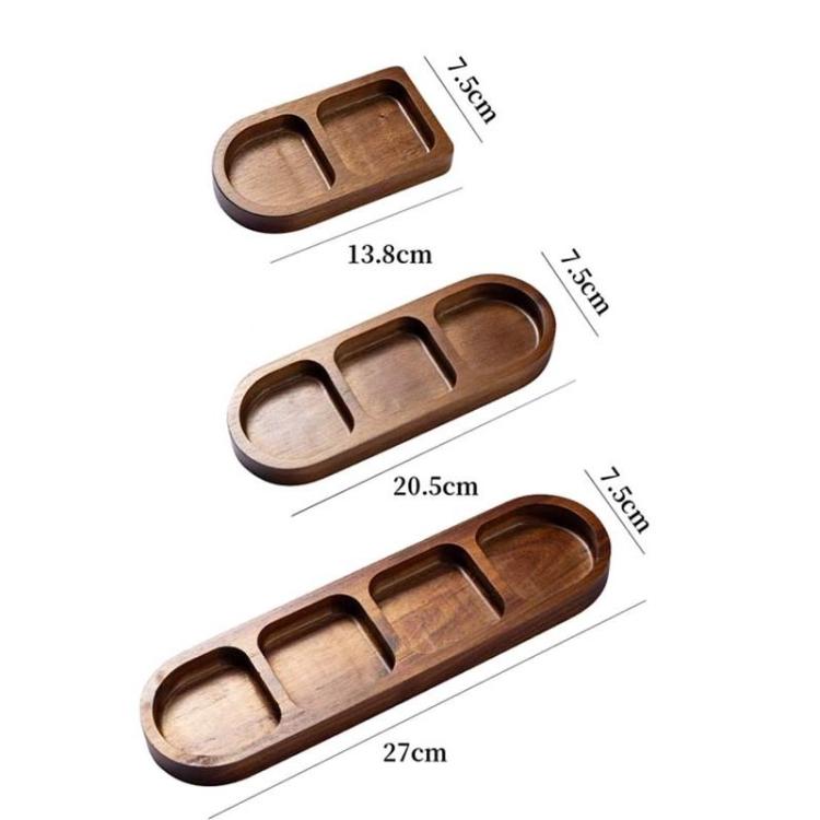 Solid Wood Dipping Dish Beef Barbecue Hot Pot Kimchi Flavor Snack Plate, 2 Grid, 3 Grid, 4 Grid