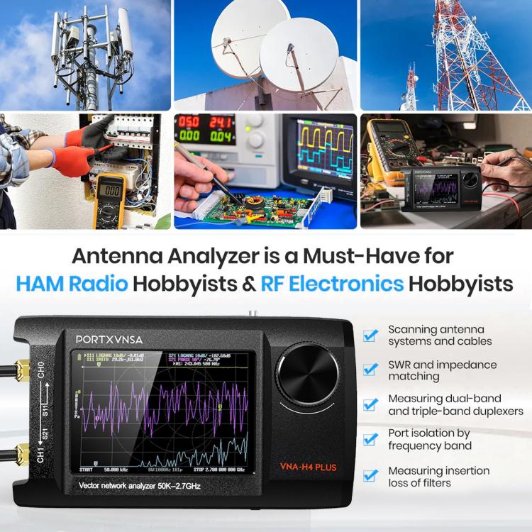 PORTXVNSA VNA-H4 Plus 4 inch IPS Screen Portable Handheld Vector Antenna Analyzer MF HF VHF UHF