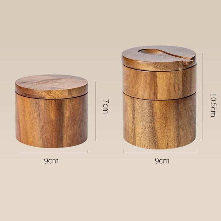 Wooden Salt Jar Storage Box Seasoning Jar With Lid And Spoon, 1 Layer Single Grid, 1 Layer Double Grid, Double Layer
