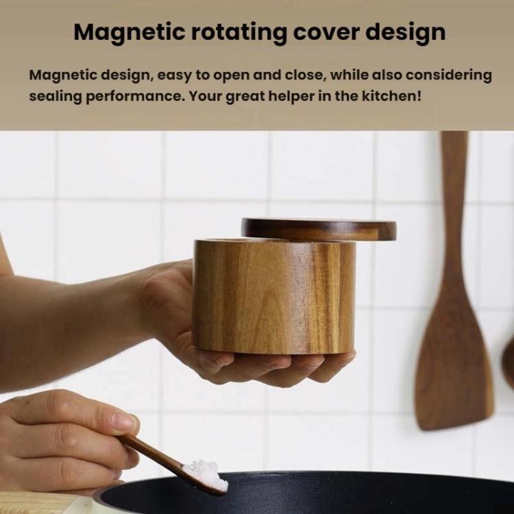 Wooden Salt Jar Storage Box Seasoning Jar With Lid And Spoon, 1 Layer Single Grid, 1 Layer Double Grid, Double Layer