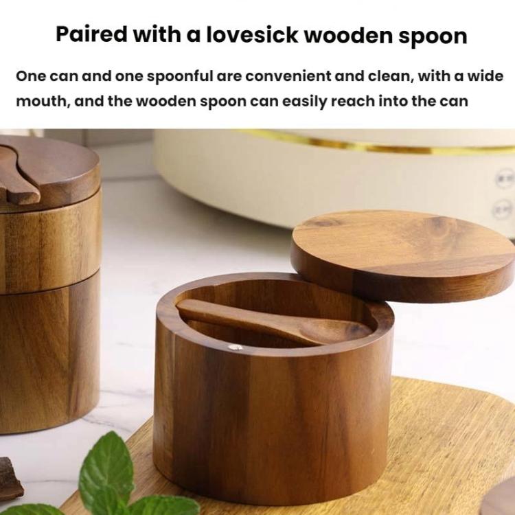 Wooden Salt Jar Storage Box Seasoning Jar With Lid And Spoon, 1 Layer Single Grid, 1 Layer Double Grid, Double Layer