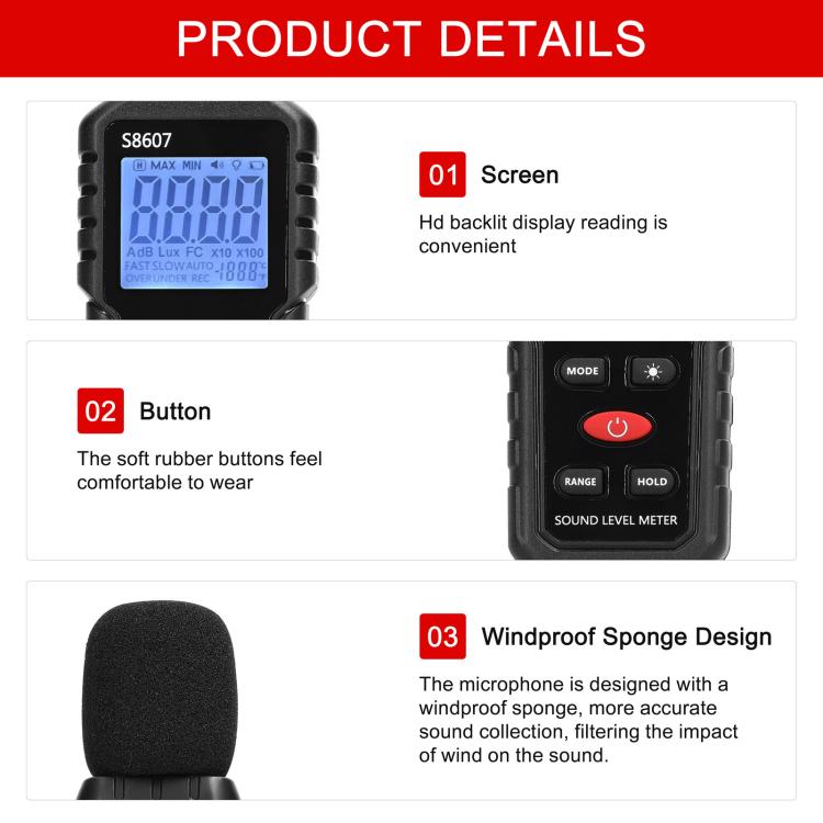 Mini High-Precision Decibel Instrument Environmental Noise Detector