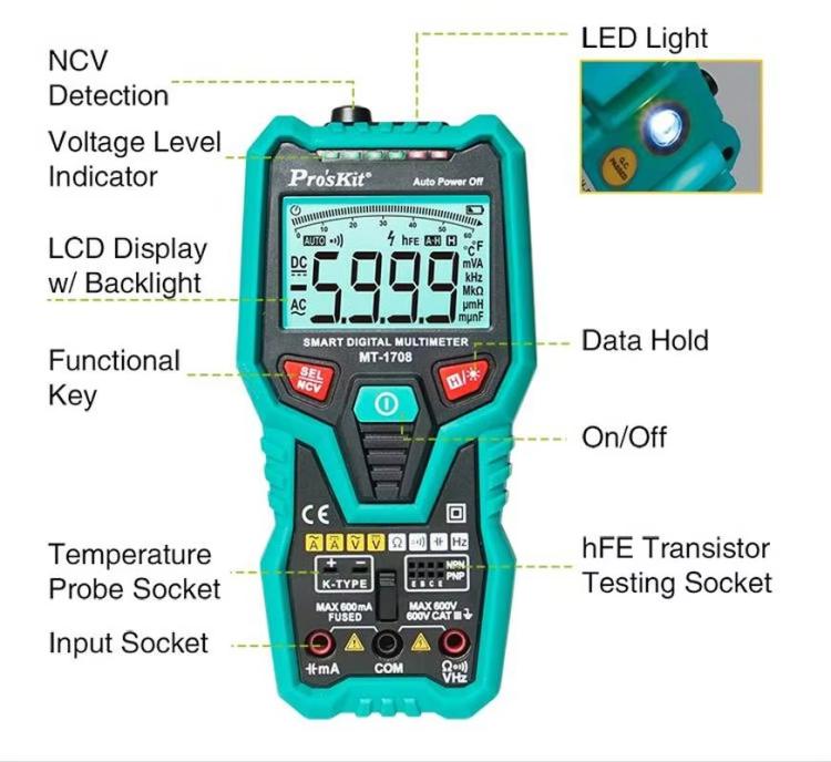 Multifunctional Burn-Proof 3 5/6 Intelligent Digital Multimeter Electrician Auto Ranging Universal Meter