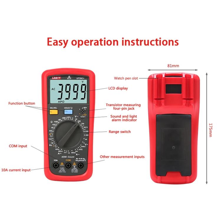 Digital Multimeter 1000V DC/750V AC Voltage, 10A Current Tester