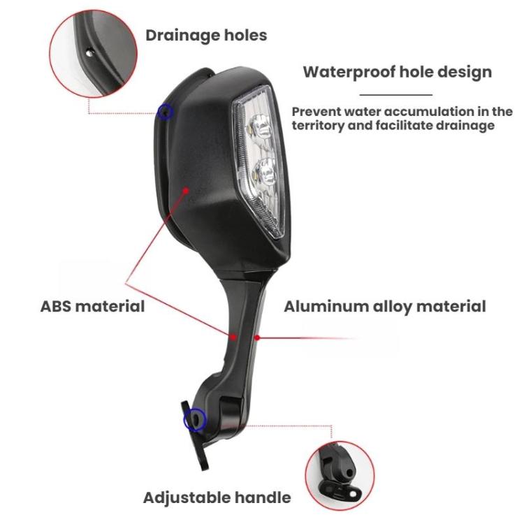 Motorcycle Rearview Mirror With LED Light For Kawasaki ZX-10R 2011-2015