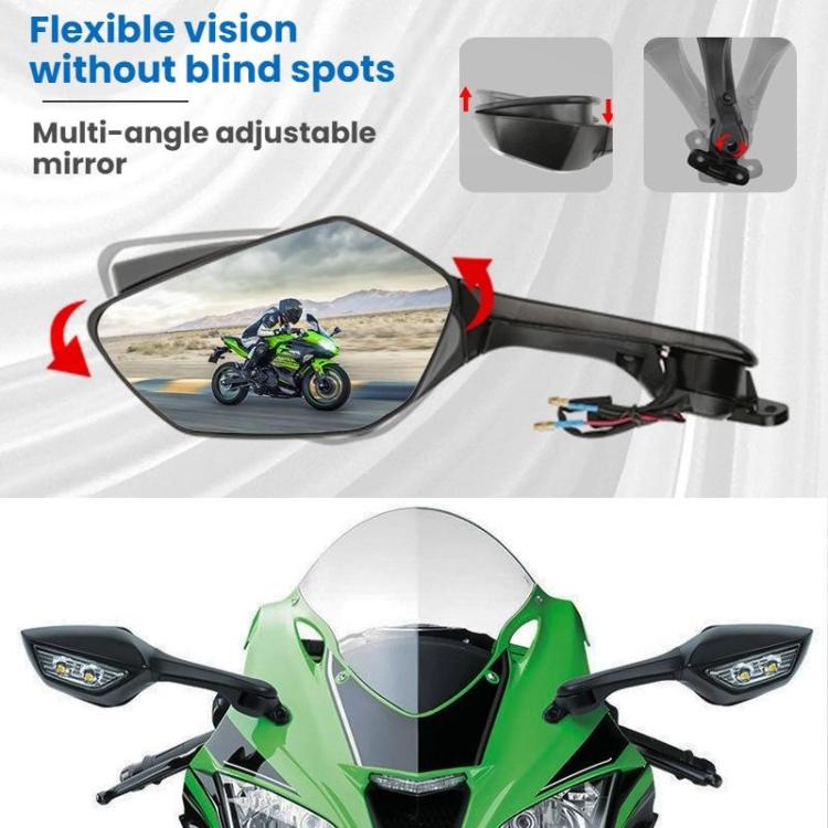 Motorcycle Rearview Mirror With LED Light For Kawasaki ZX-10R 2011-2015