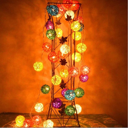 20 مصباح LED على شكل كرات من الخيزران لزينة العطلات الخارجية وعيد الميلاد، مصباح LED زخرفي خارجي، بطول 4 أمتار يعمل بالبطارية