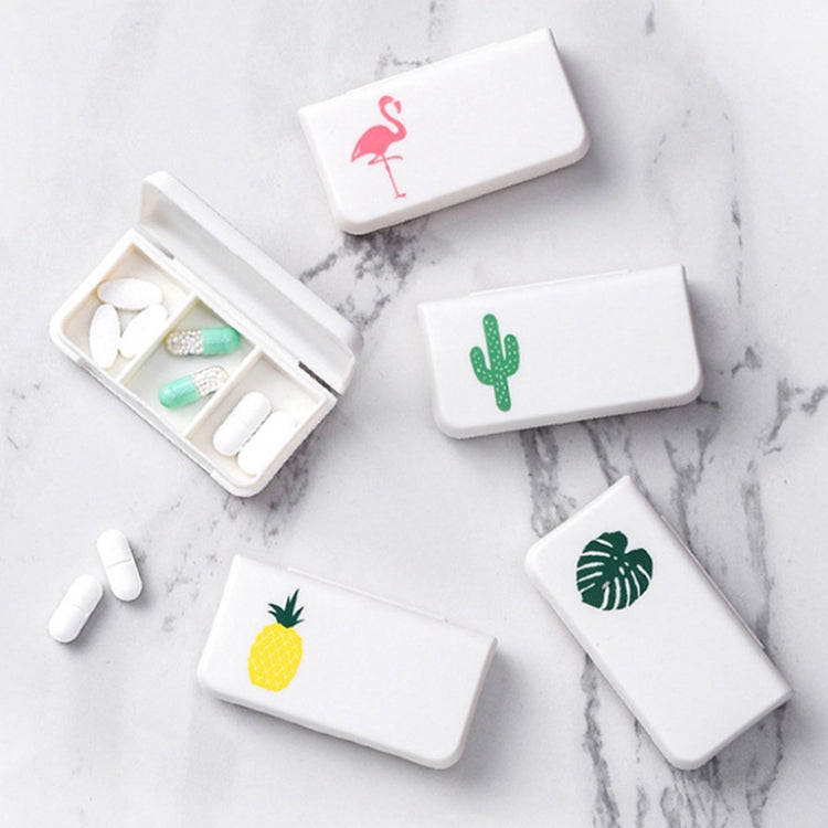 2 PCS Portable Mini Pill Case Medicine Boxes 3 Grids Travel Home Medical Drugs Container Holder Cases Storage Box, Flamingo, Letter, Cactus, Leaf, Pineapple