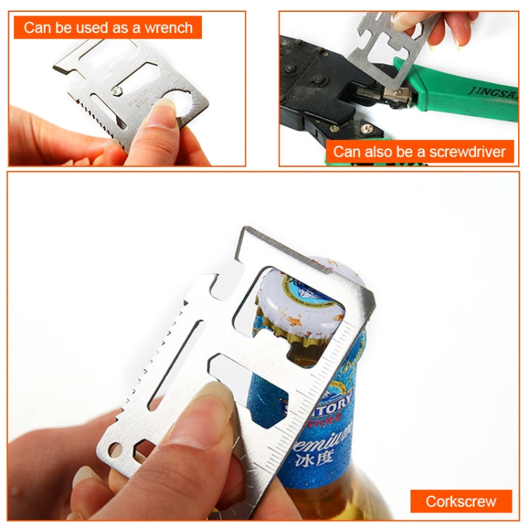 100 PCS 11 in 1 Outdoor Portable Multi-function Stainless Steel Hollow Tool Card Cutter with Leather Case, Size: 6.9 x 4.5cm